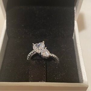 Pandora ring , Double Heart Sparkling Ring sz 7.5, Box Included